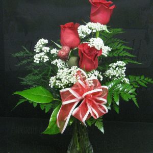 Vase de 3 roses rouges (FV-SV03)
