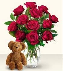 Douze roses et un ourson (EO-082DB)